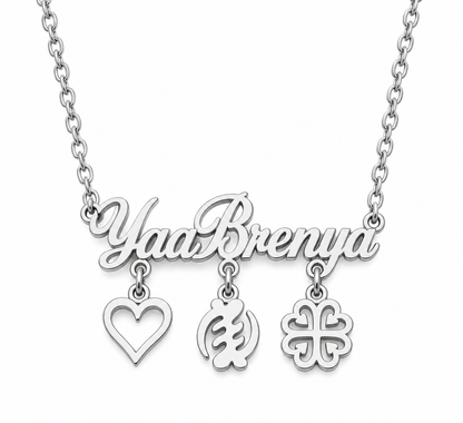 Custom Name and Adinkra Symbol Necklace - Kids (Girls)