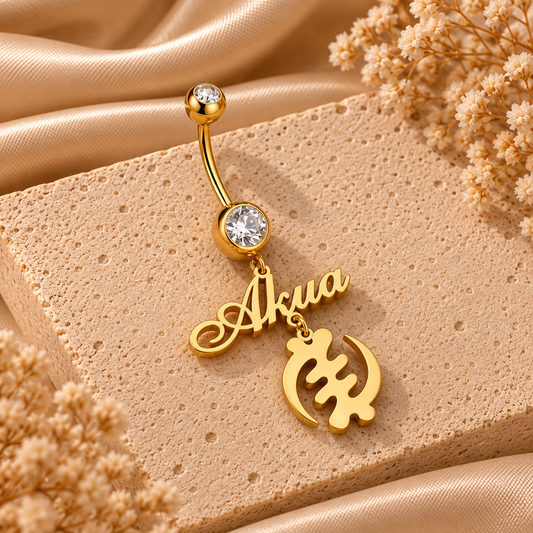 Custom Name and Adinkra Belly Ring