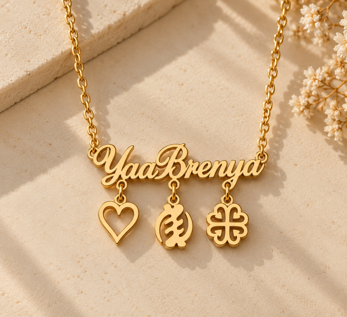 Custom Name and Adinkra Symbol Necklace - Kids (Girls)