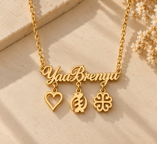 Custom Name and Adinkra Symbol Necklace - Kids (Girls)