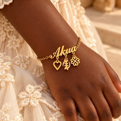 Girls Custom Name Adinkra Symbol Bracelet