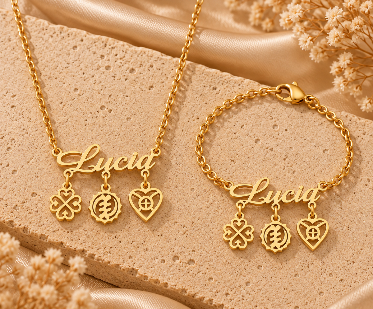 Kids Custom Name Necklace and Bracelet Set