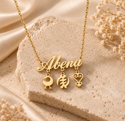 Custom Name and Adinkra Necklace