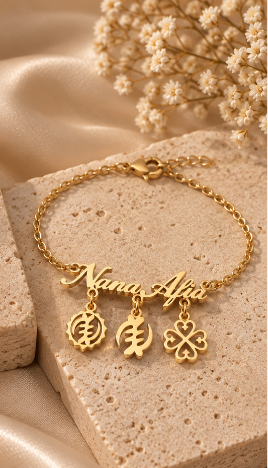 Custom Name and Adinkra Bracelet