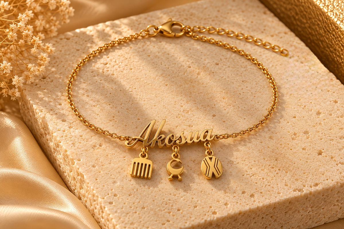 Custom Name and Adinkra Anklet