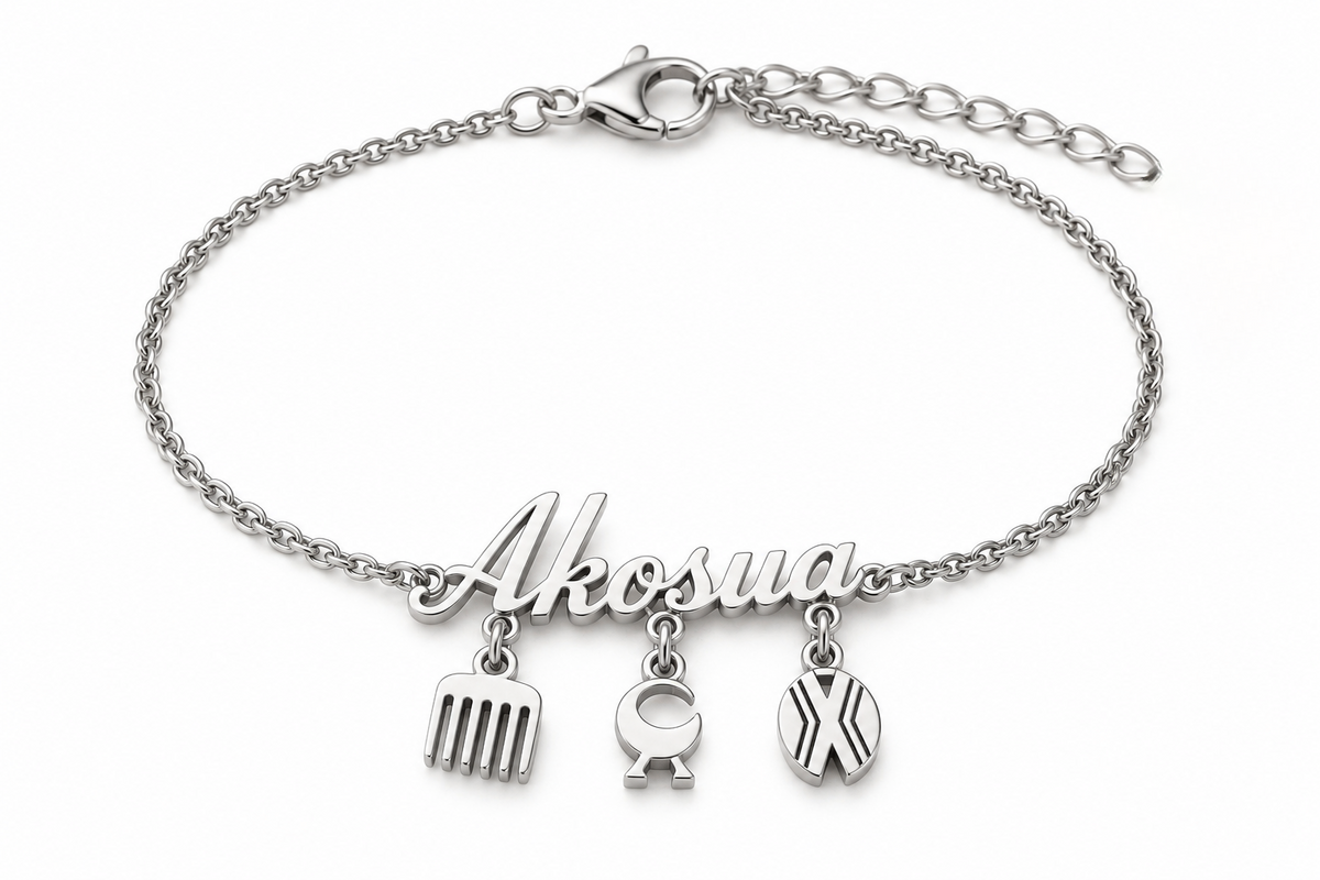 Custom Name and Adinkra Anklet