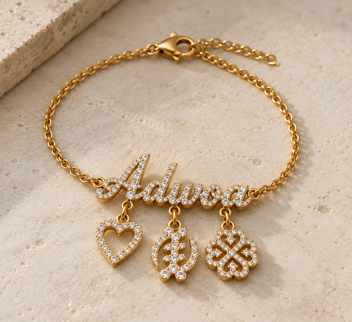 Luxe Custom Name and Adinkra Bracelet