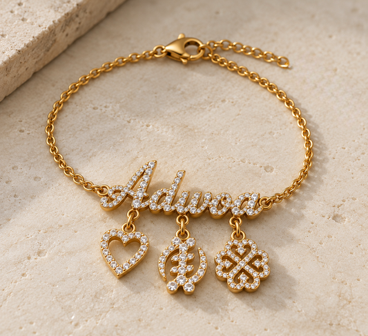 Luxe Custom Name and Adinkra Bracelet