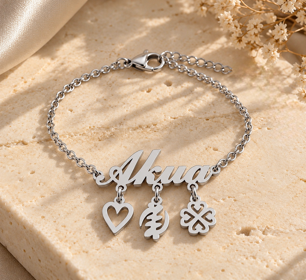 Girls Custom Name Adinkra Symbol Bracelet