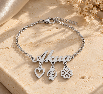 Girls Custom Name Adinkra Symbol Bracelet