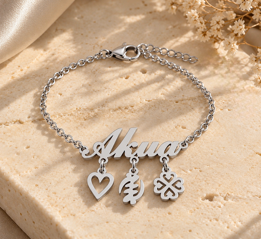 Girls Custom Name Adinkra Symbol Bracelet