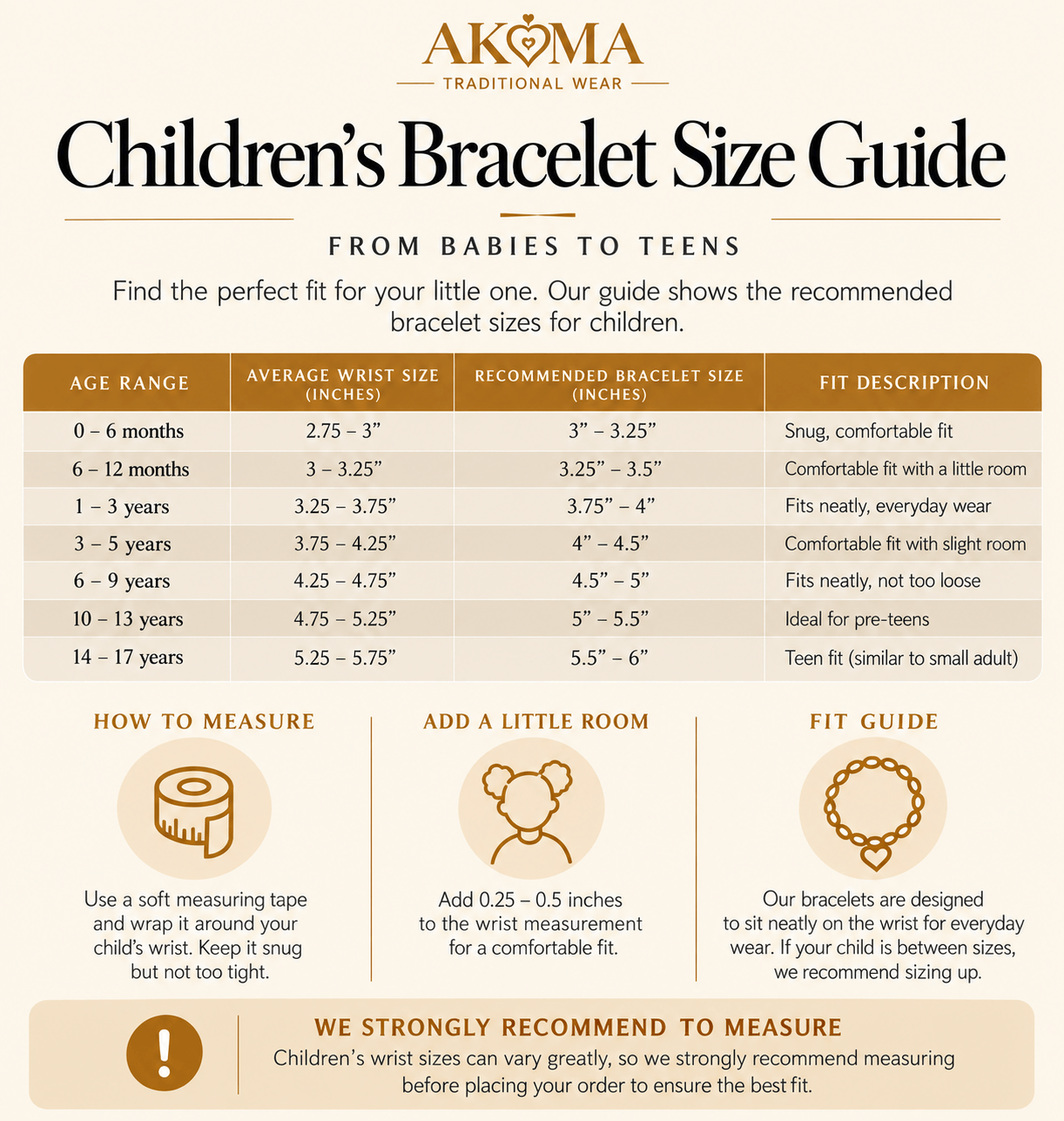Childrens Bracelet Size Guide